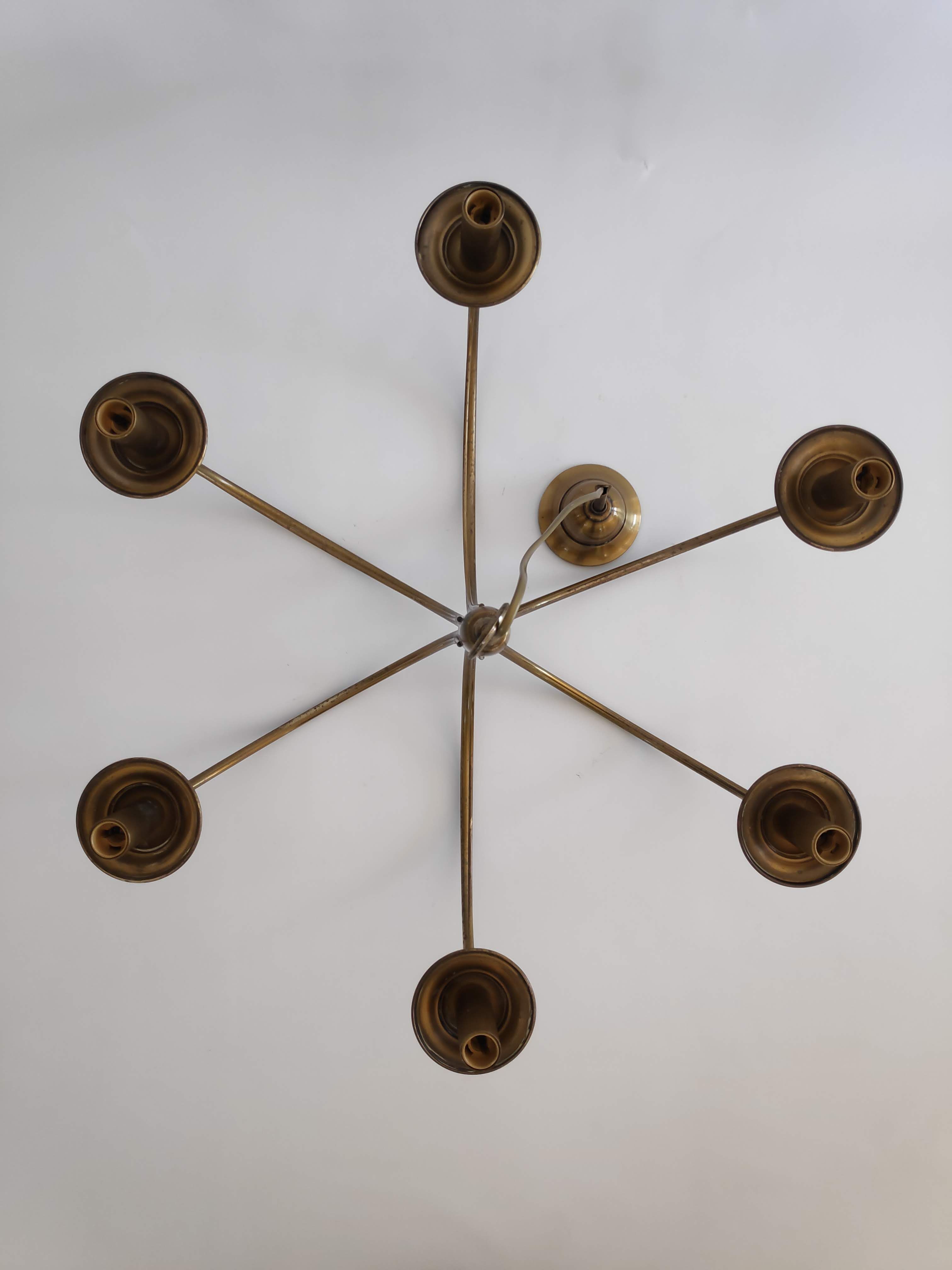 Chandelier in patinated brass of the years 70