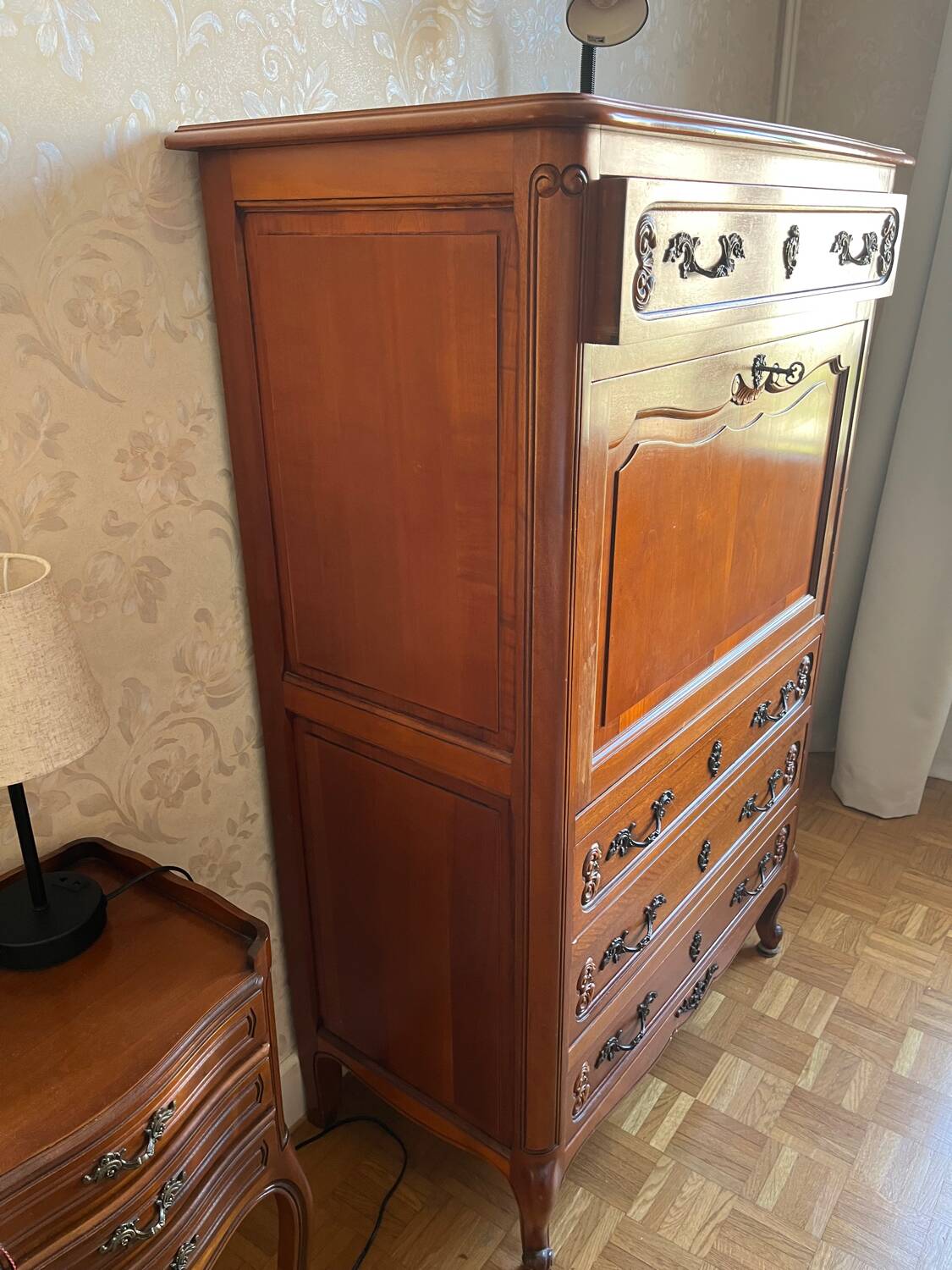 Wooden drop-leaf secretary in Louis XV style