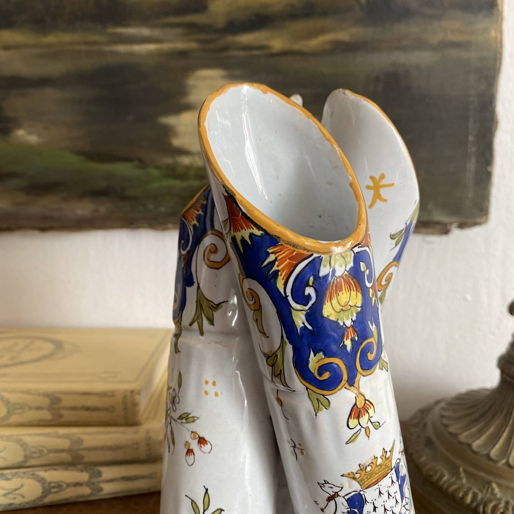 Triple vase in earthenware, 3 bamboo trunks hand-painted.