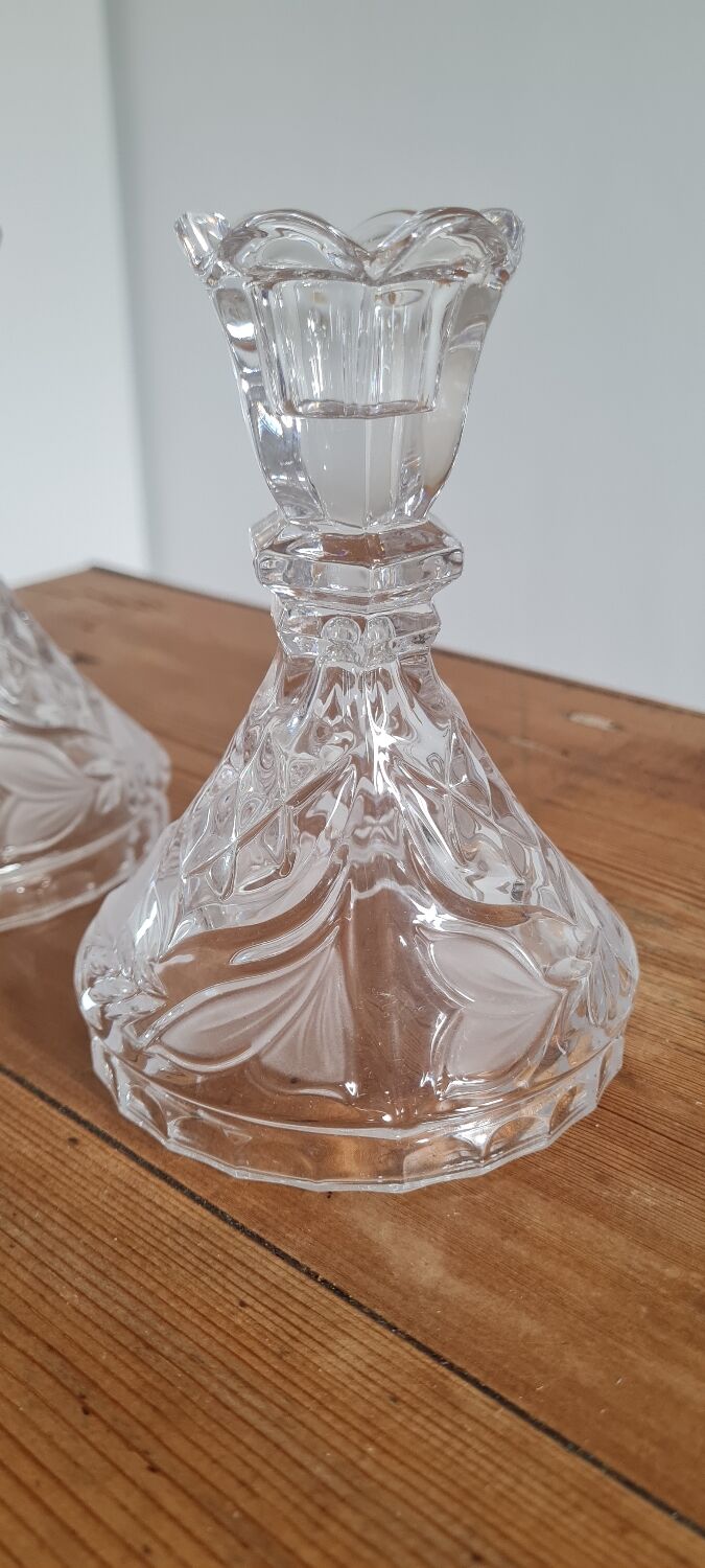 Pair of chiseled crystal candlesticks