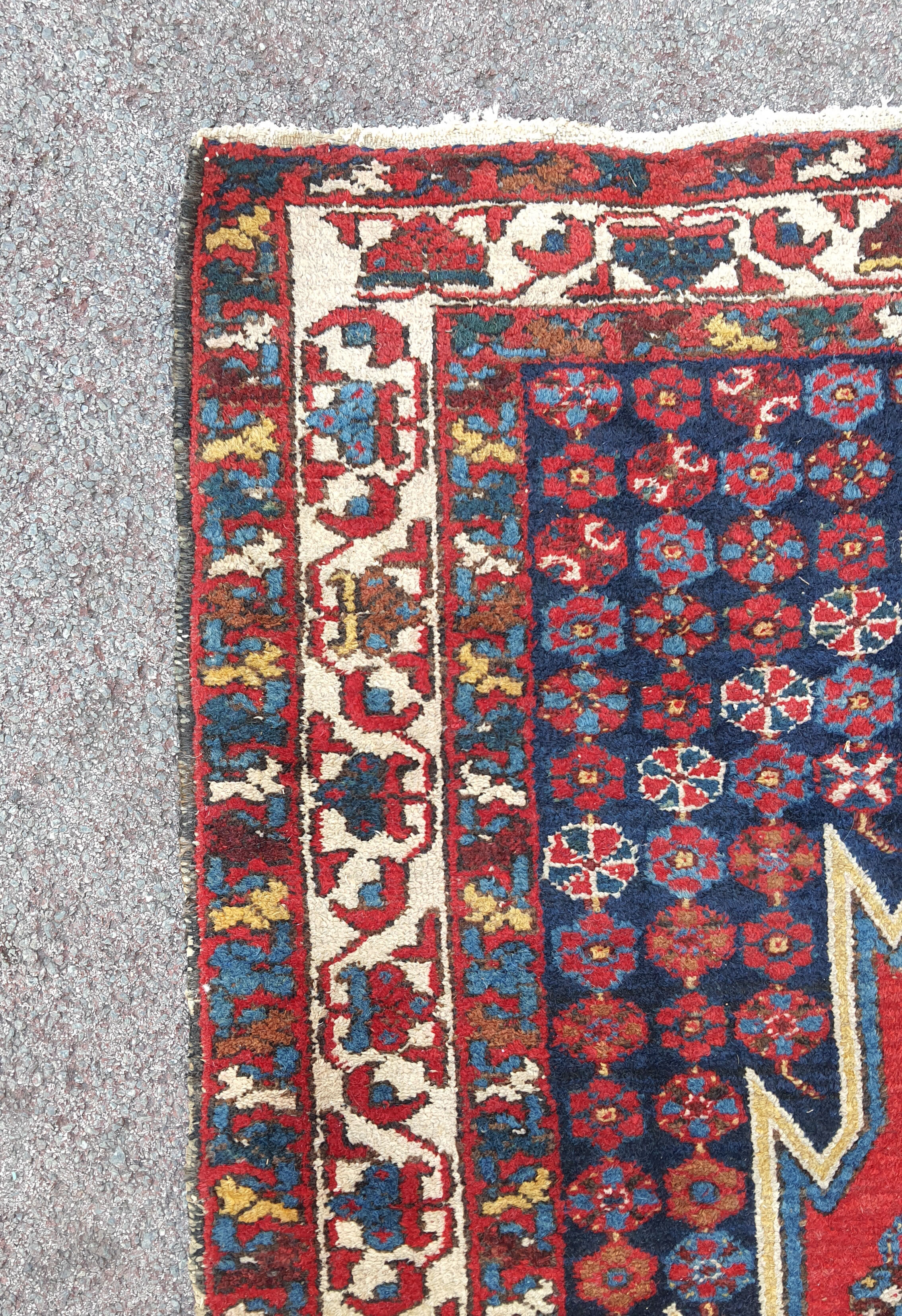 Antique handmade wool carpet, Mazlagan Iran 194 cm
