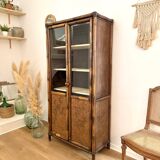 Glass cabinet in bamboo and cane