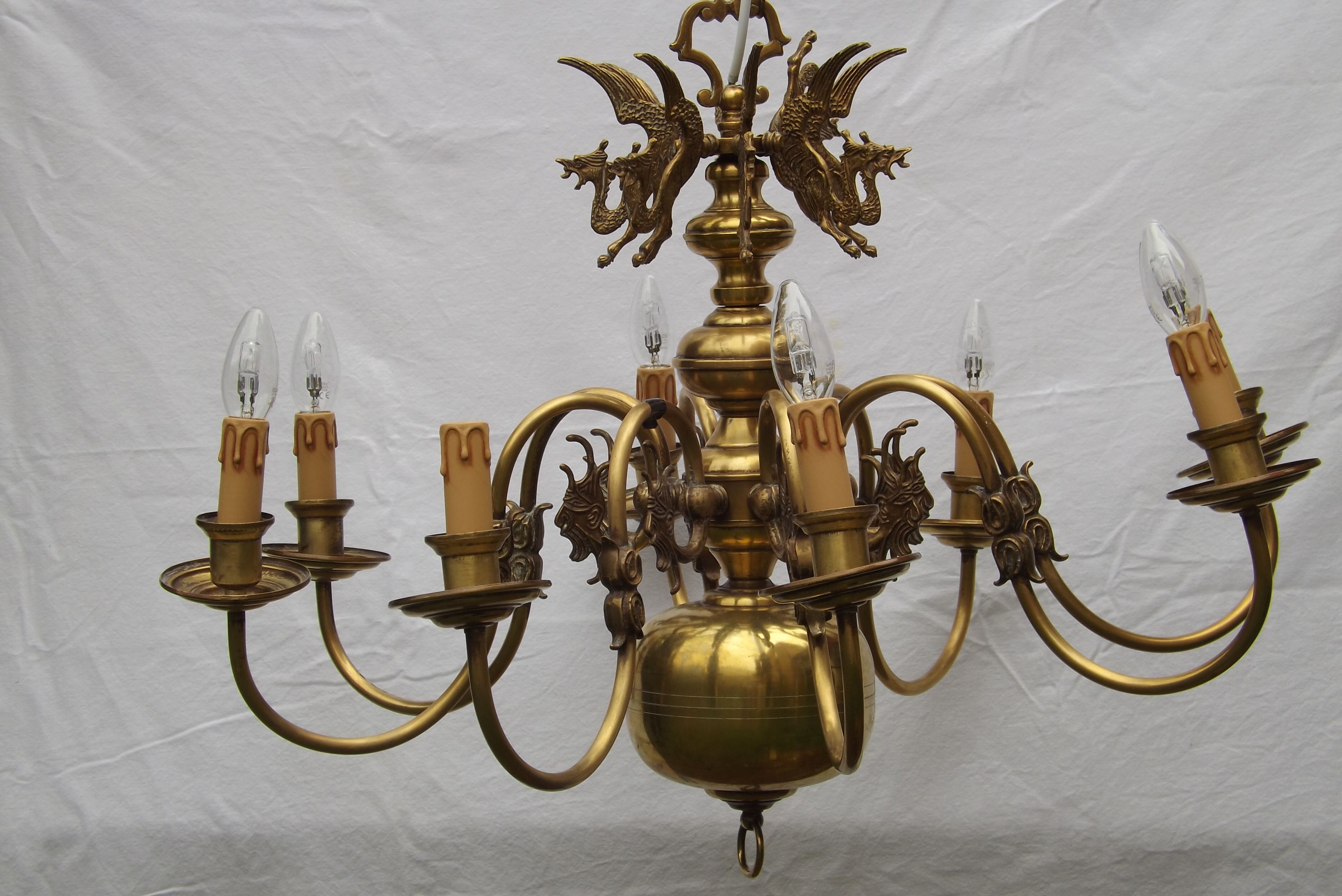 Dutch brass and bronze chandelier