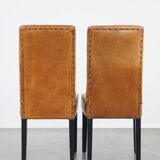 Set of 4 sheepskin dining chairs in light cognac color