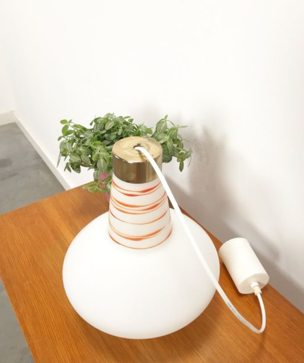 Vintage glass pendant lamp with red orange stripes, Zukov