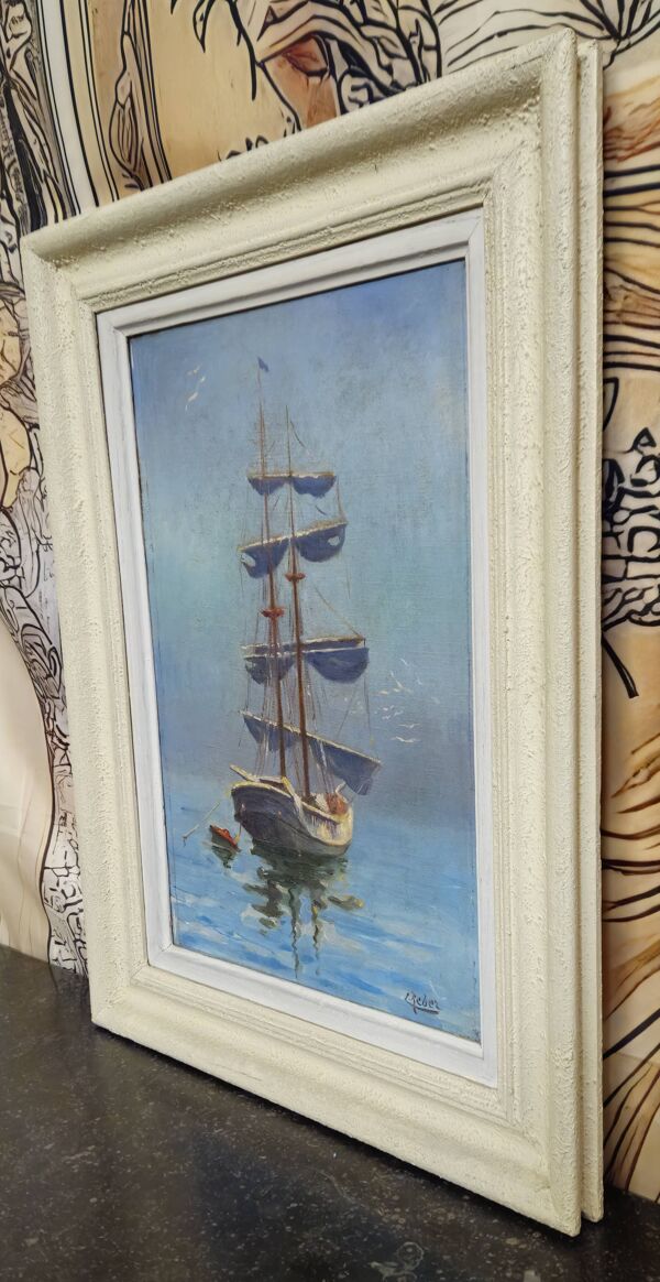 Reber – Marine au voilier – Huile sur toile Charmante huile sur toile signé