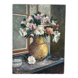 Bouquet au vase d’or, - toile