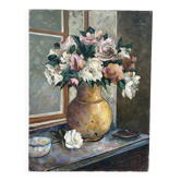 Bouquet in a gold vase, oil on canvas