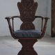 Scandinavian armchair in solid oak with cushion, folk art, early 19th century.