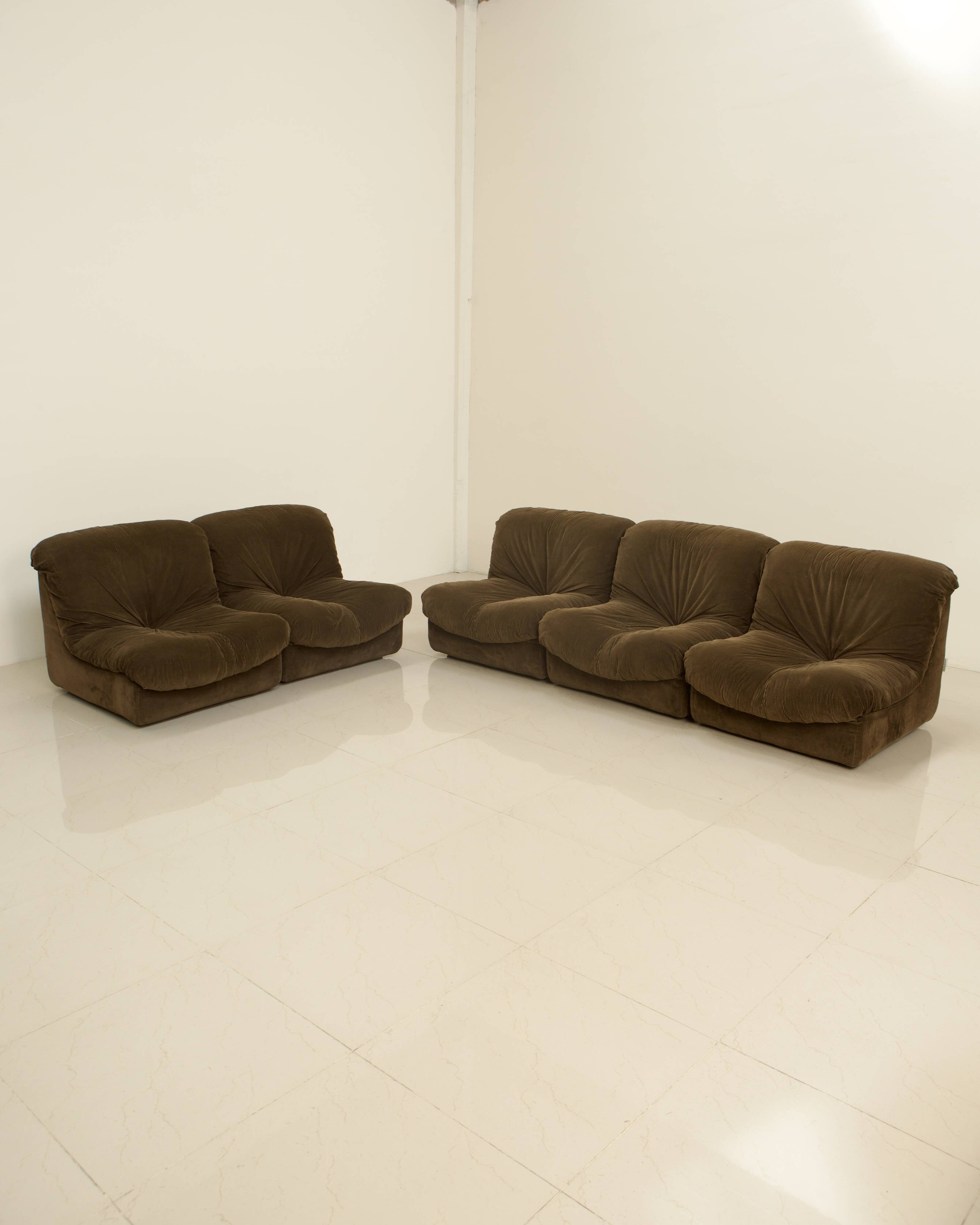 Canapé modulable en velours marron par Stilgamma 70's