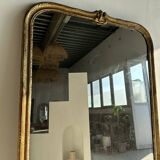 Large gilded mirror 19th century rounded corners mercury glass Louis XVI style
