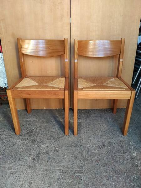 Regain - Pair of elm chairs with straw seats