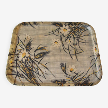 Old fiberglass serving tray with wheat daisy design 70's