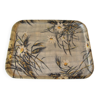 Old fiberglass serving tray with wheat daisy design 70's