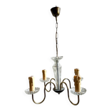 4-light chandelier in glass and gold metal