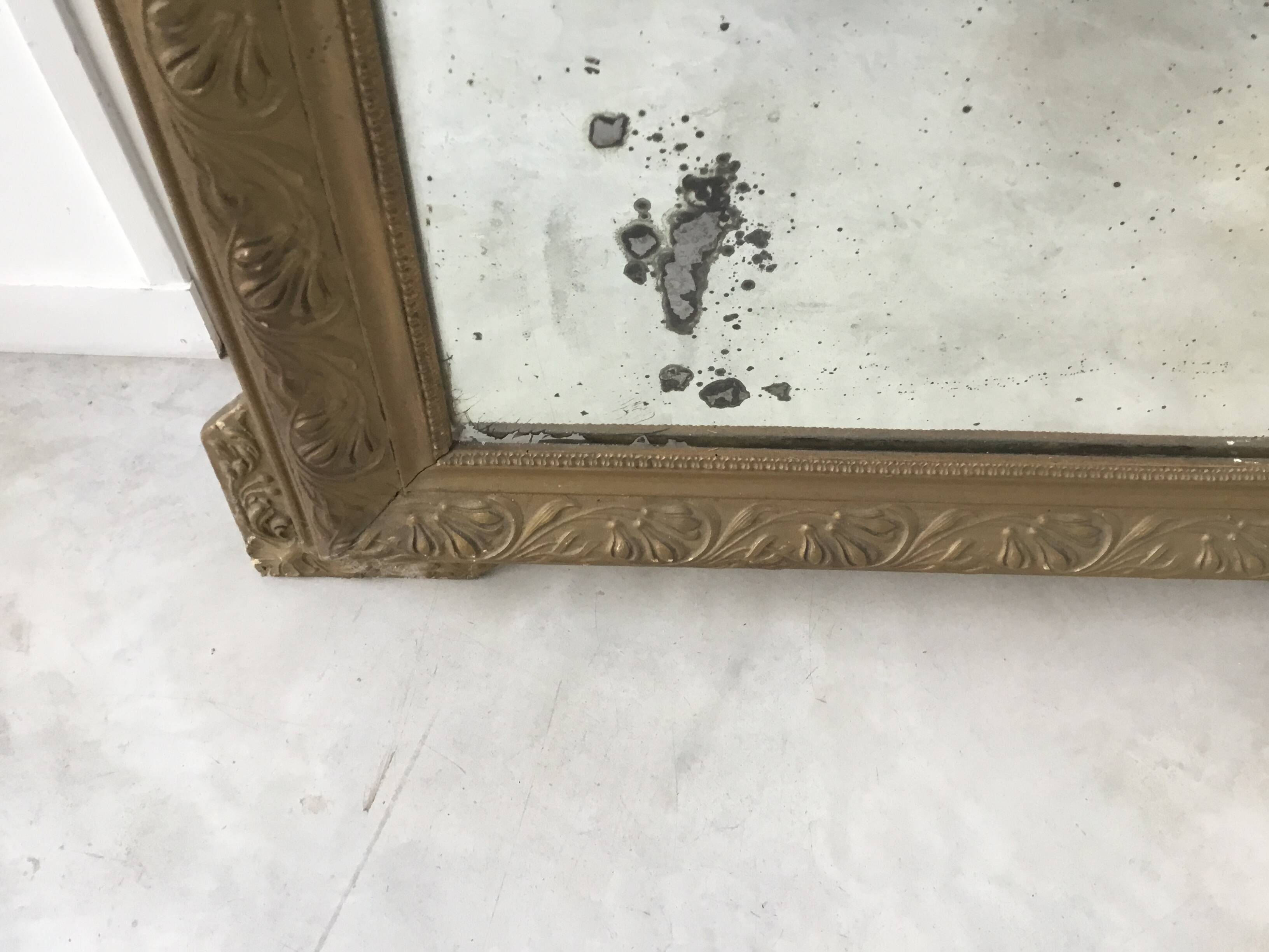 Large table mirror or trumeau gilded wood and stucco frame - late 19th or early 20th century