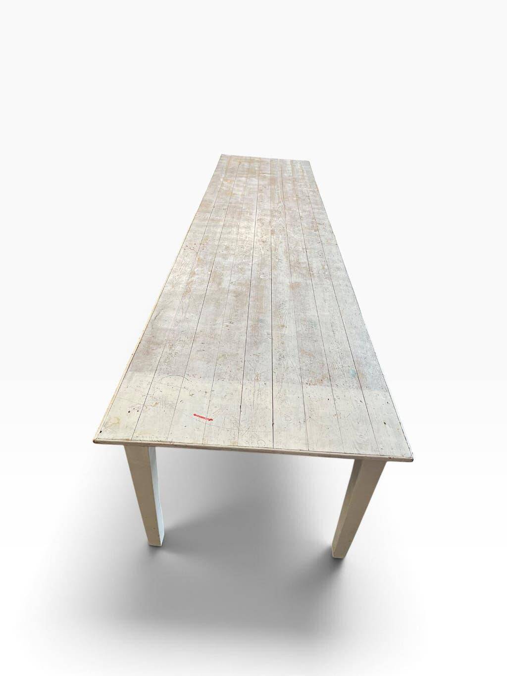 XL vintage dining table in white wood / dining room table