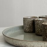 Handcrafted stoneware set of 6 liqueur glasses and matching plate