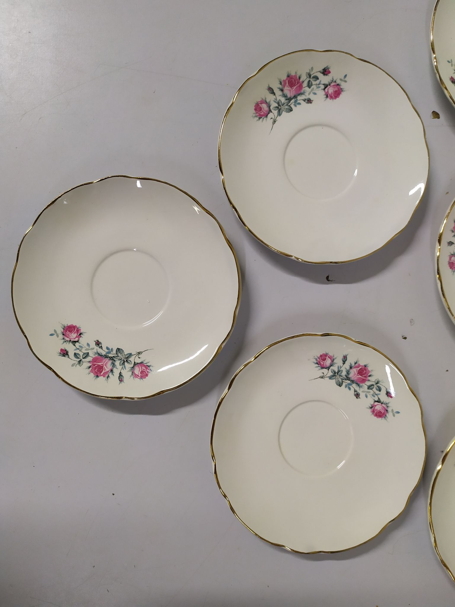 Lot of 6 saucers Sarreguemines digoin eded golden pink flowers