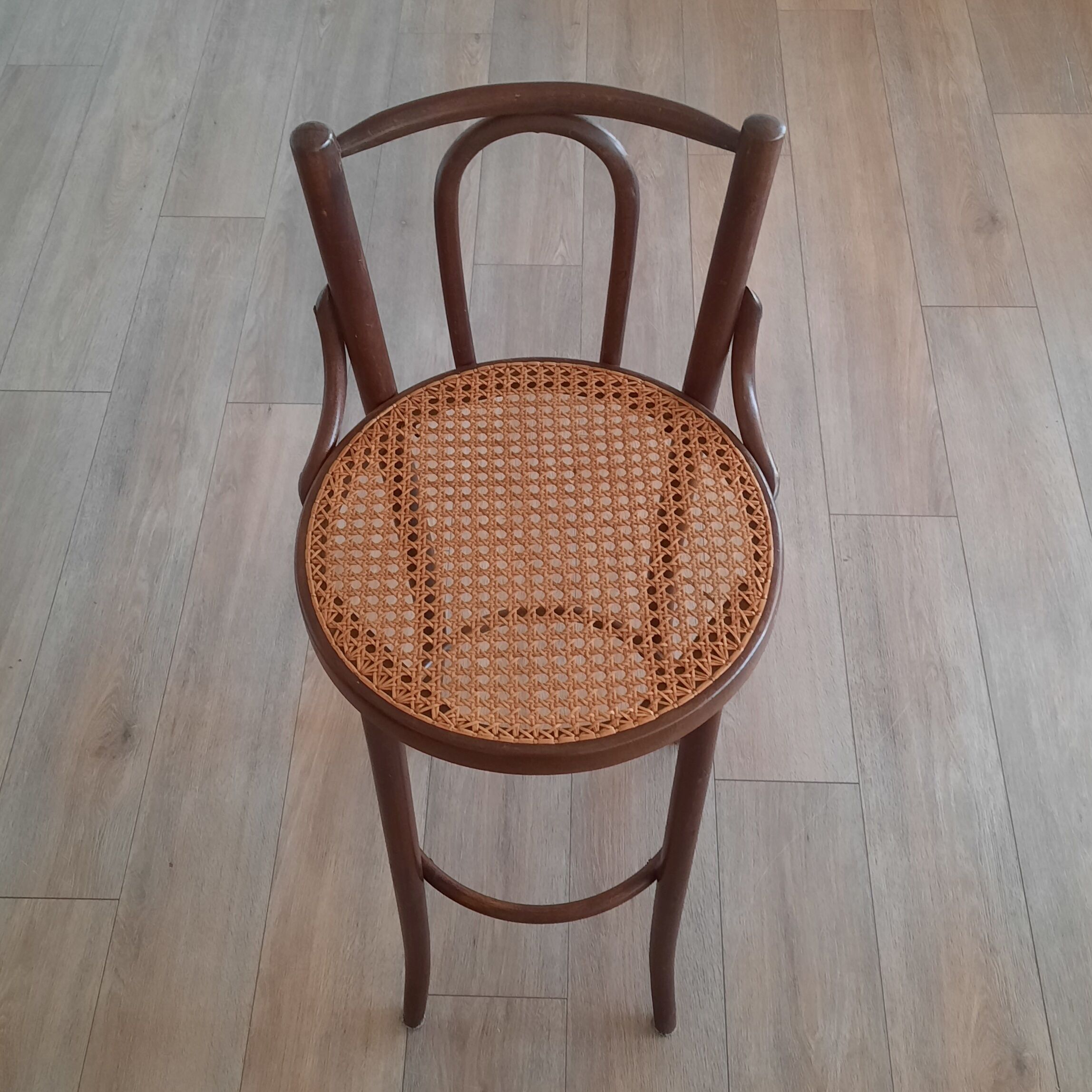 Set of 3 bentwood bar stools with rattan seats, 1970s
