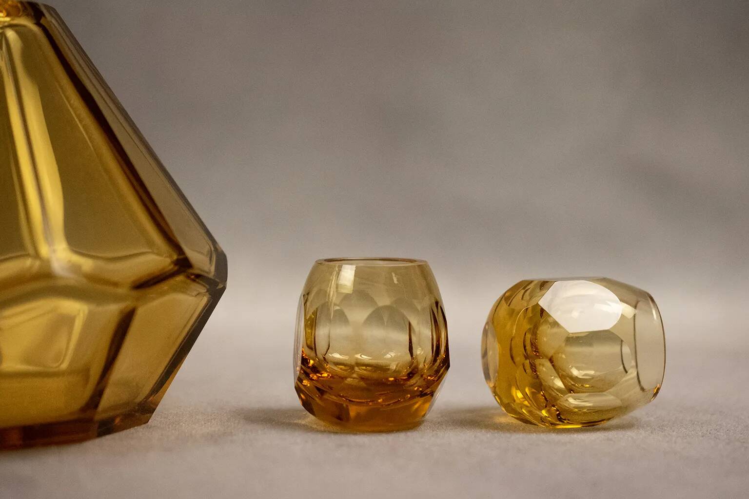 Art Deco Moser liqueur set in frosted orange glass