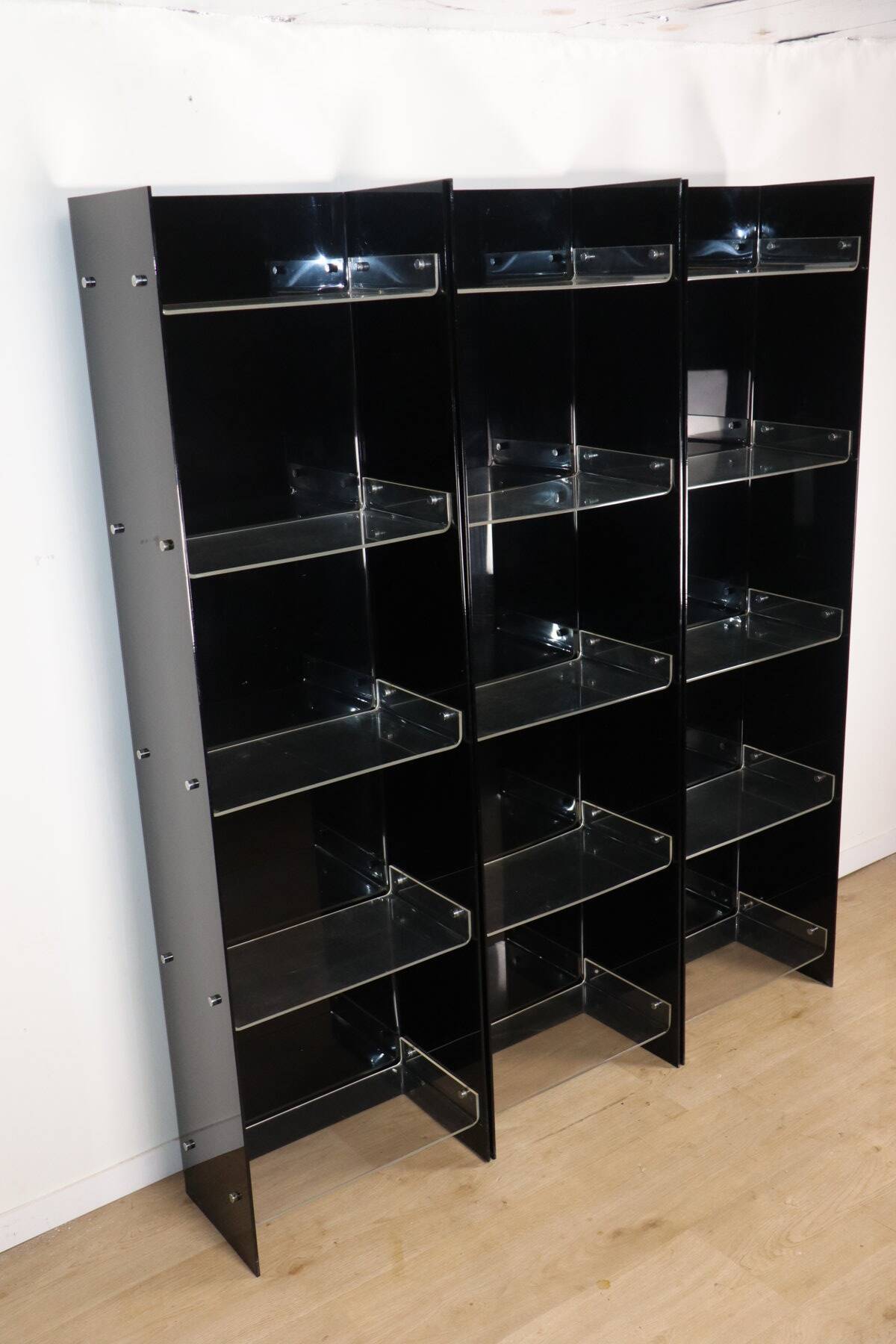 Vintage Space Age bookshelf in black and clear plexiglass – 1970