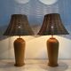Vintage Ikea solid wooden table lamps with rattan shade, 1980s