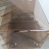 Table basse desserte sur roulettes par Michel Dumas en plexiglas fumé vintage 1970