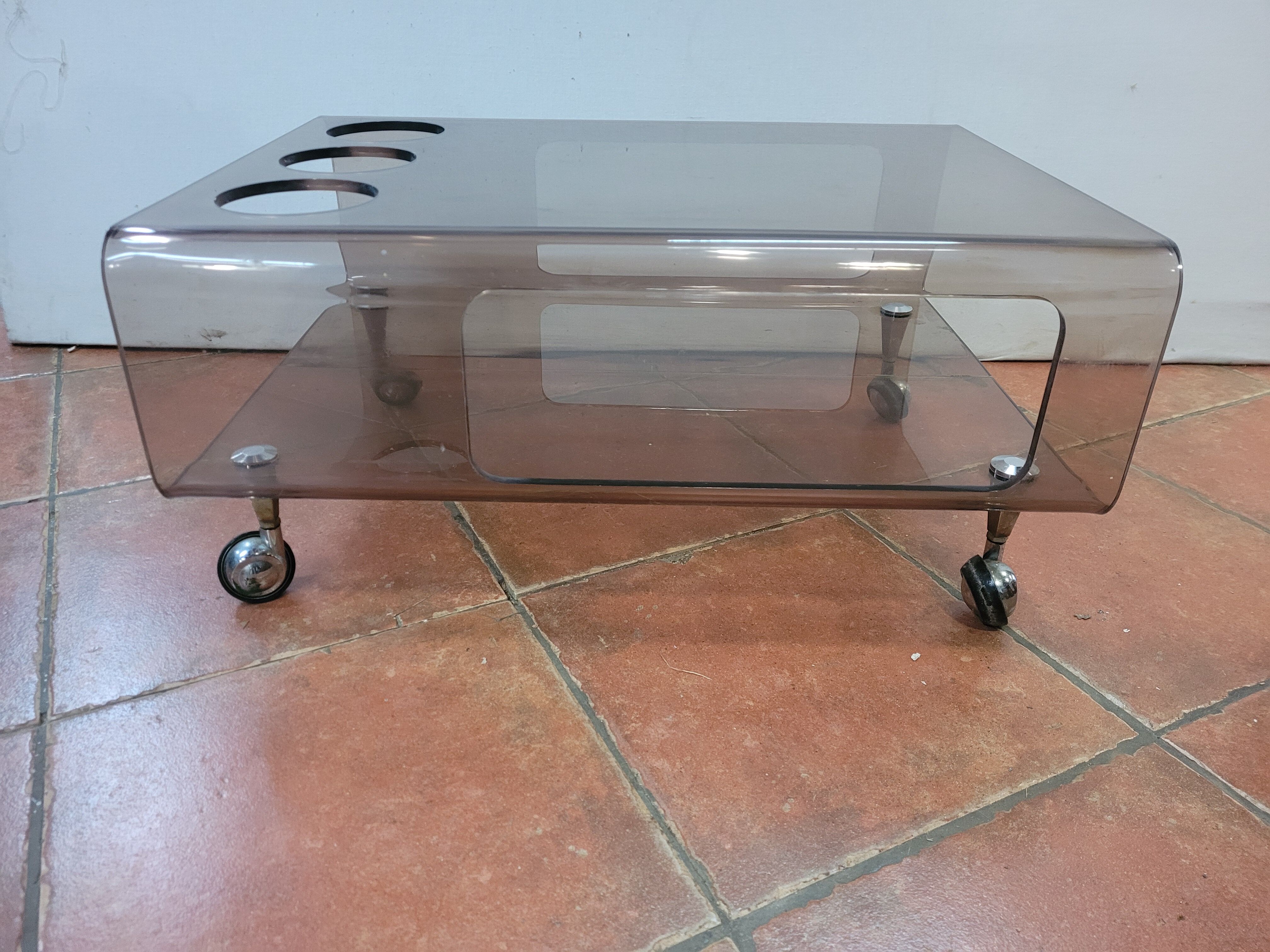 Smoked plexiglass coffee table from the 70s