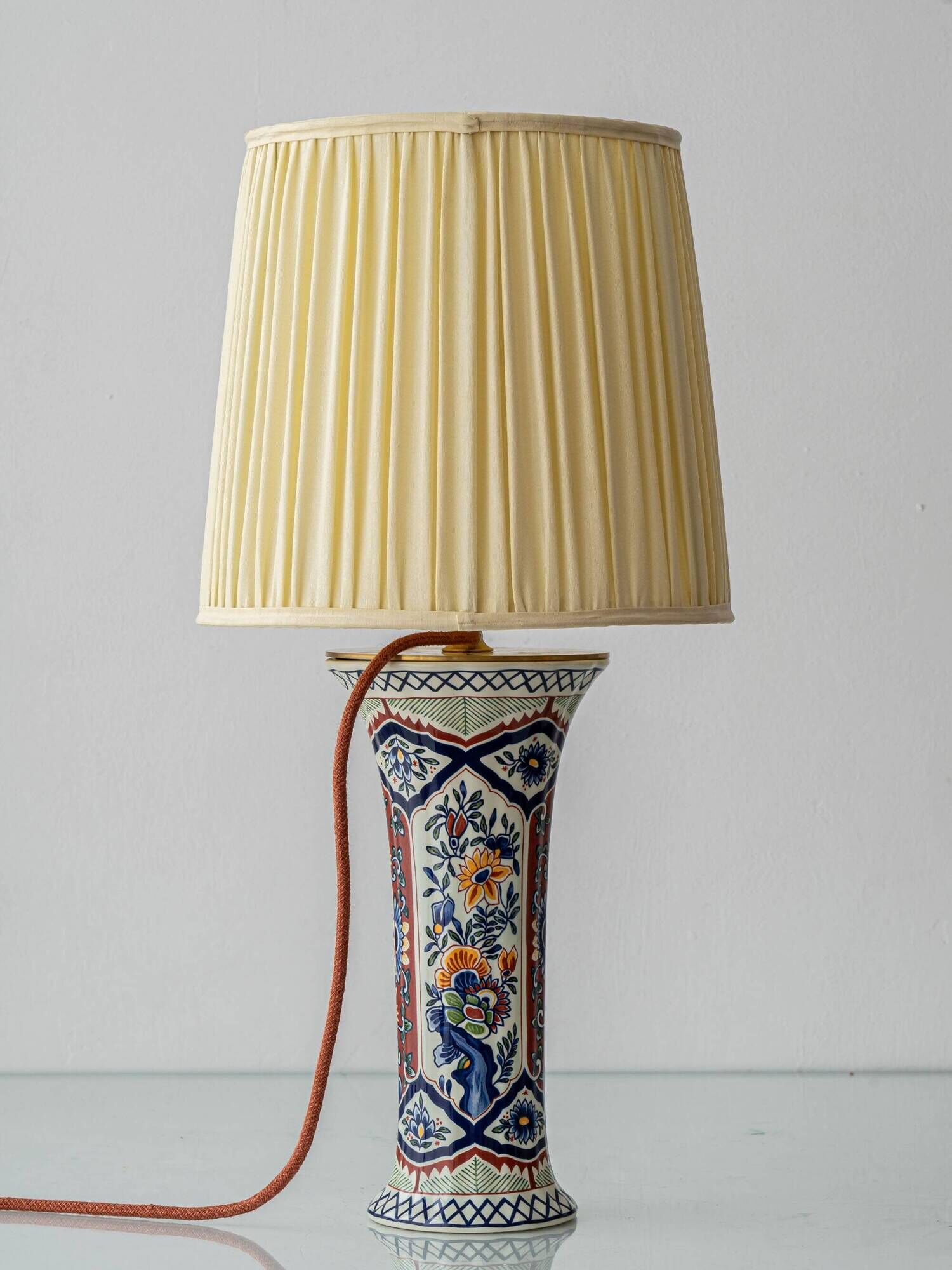 Vintage Belgian Delft Style Table Lamps by Boch with Brass Elements, 1950-1970, New Shades
