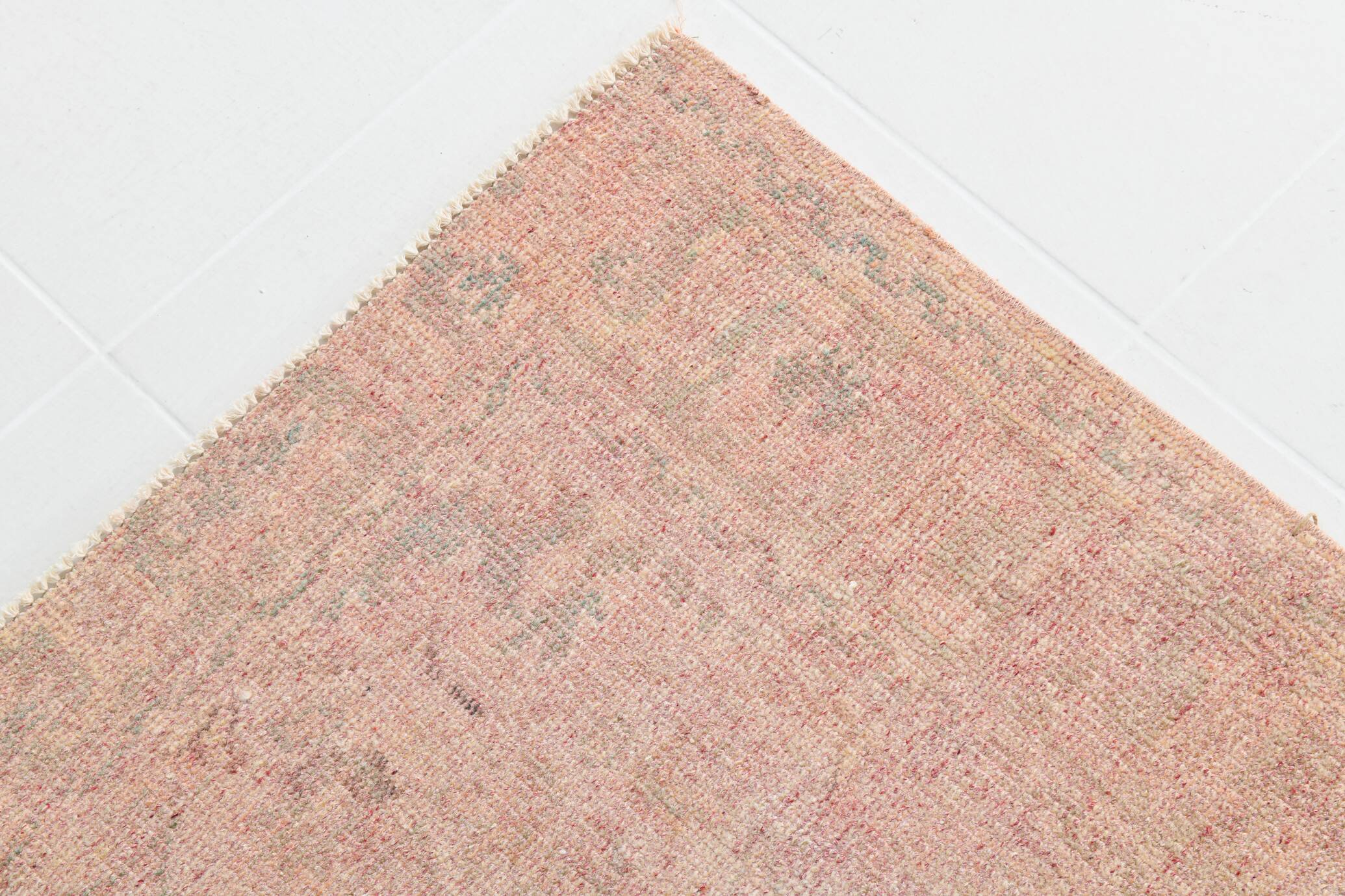 Tapis Anatolien Vintage Fait Main en Laine,Tons Rose Poudré & Beige 265x166