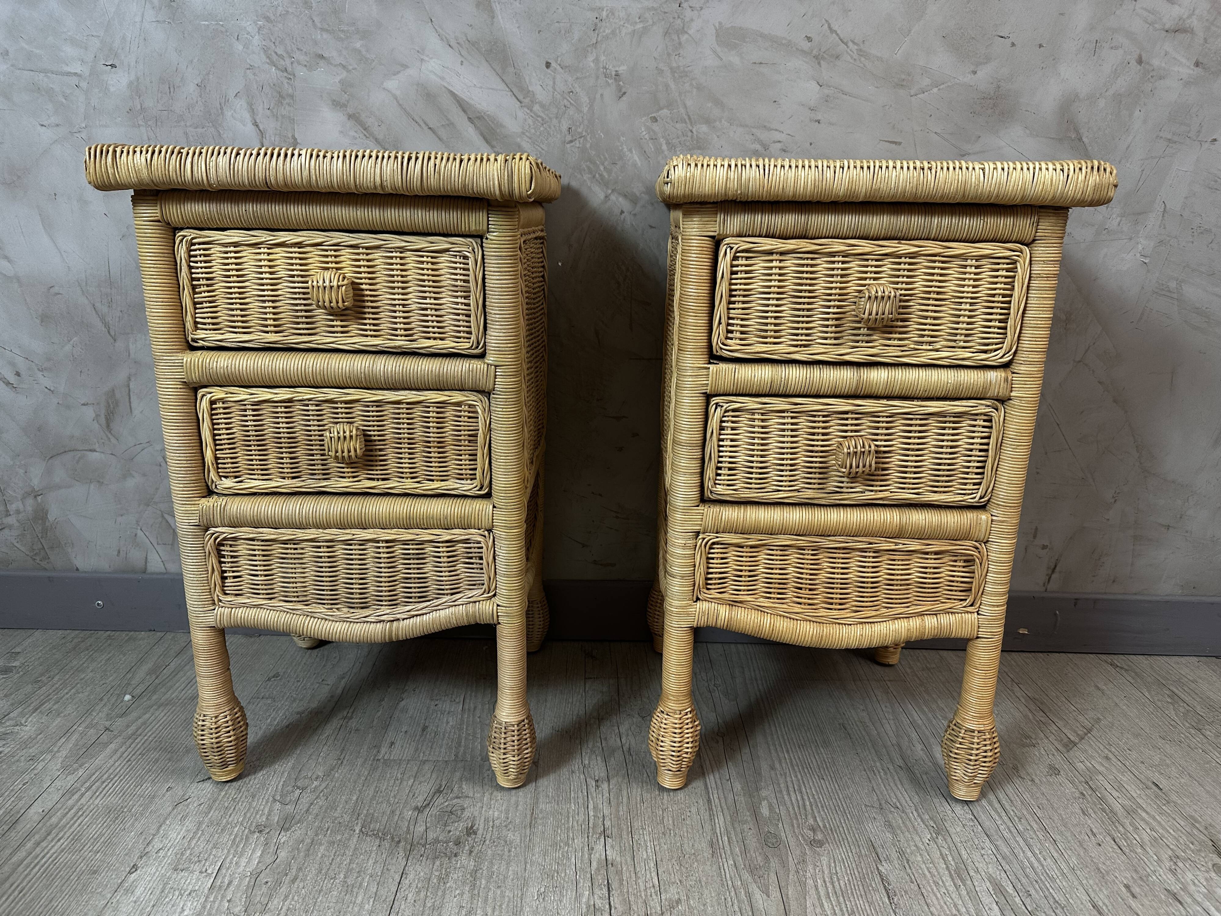 Pair of rattan bedside tables