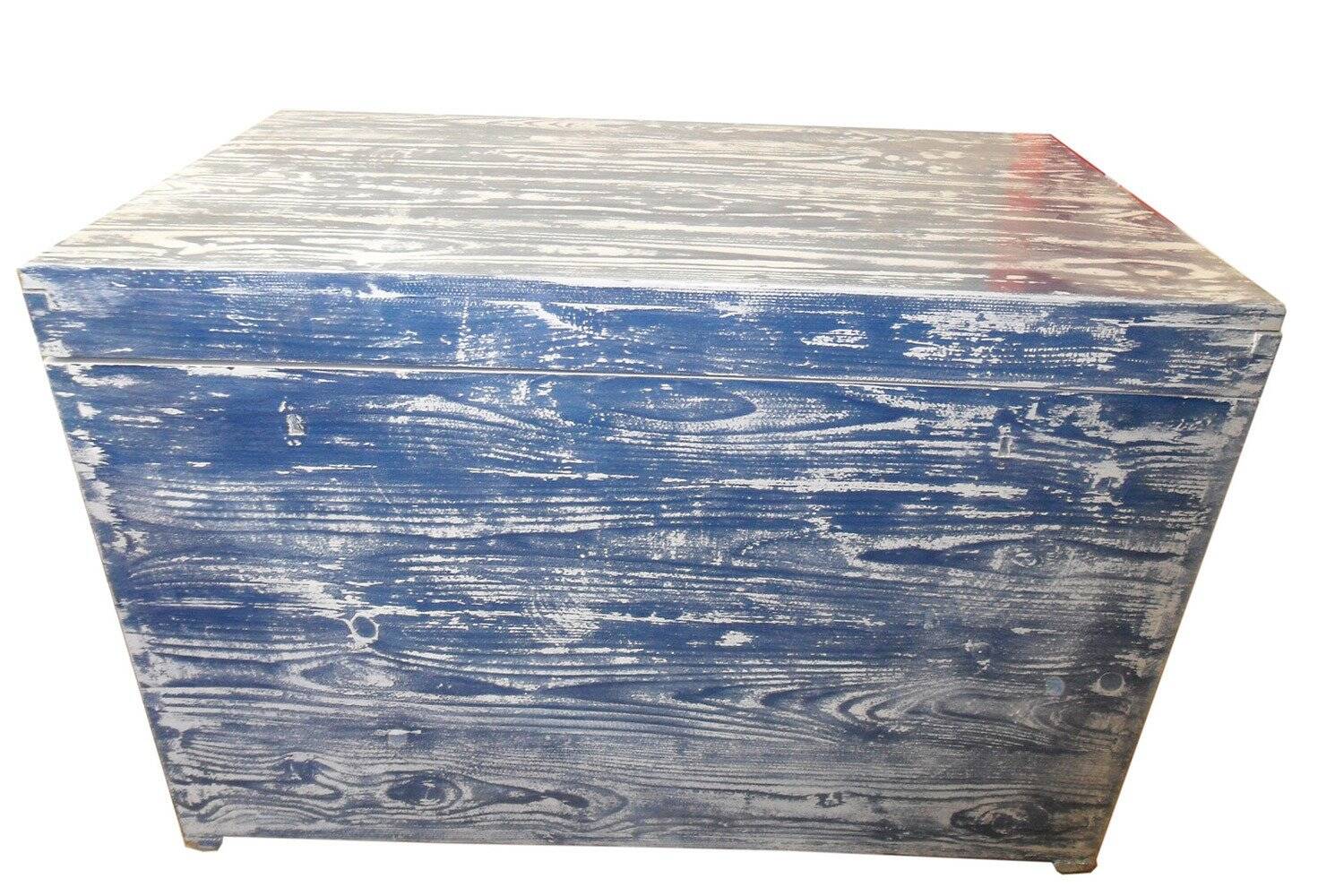 Large blue patinated chest of drawers in solid pine, Hungarian farmhouse style 1940s.