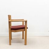 Scandinavian style oak and burgundy chair with armrests