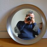 miroir rond 1970 cadre métal inox brossé 43 cm