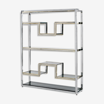 70s shelve library in chrome-golden metal