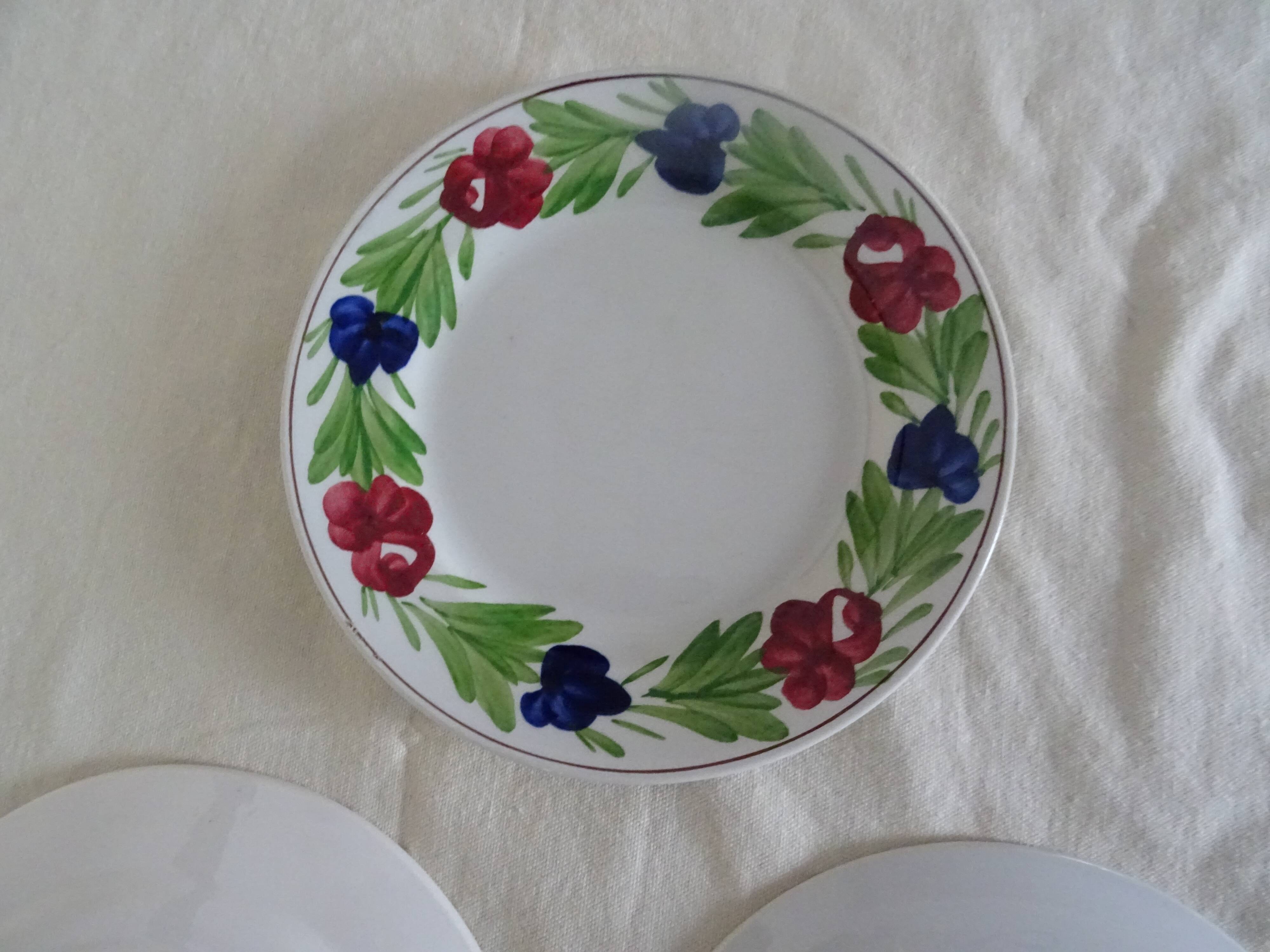 5 plates Luneville Badonviller old faience 385012 red flowers