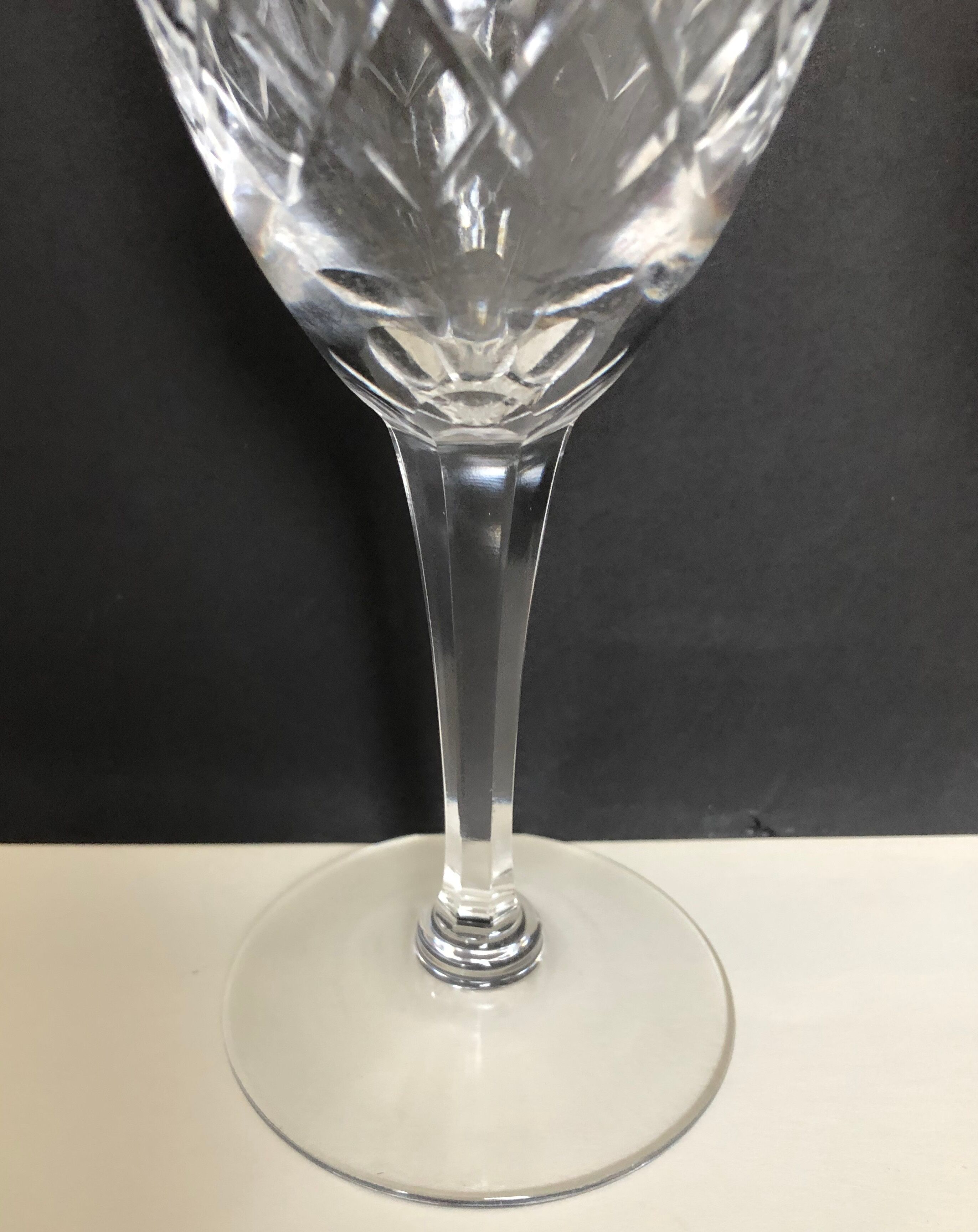 Set of six cut Lorraine crystal water glasses