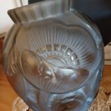 Art deco vase in pressed molded smoked glass signed Pierre d'Avesn