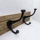 Solid teak coat hook with 2 double cast iron hooks