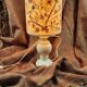 Vintage lamp alabaster foot lampshade vellum dried flowers