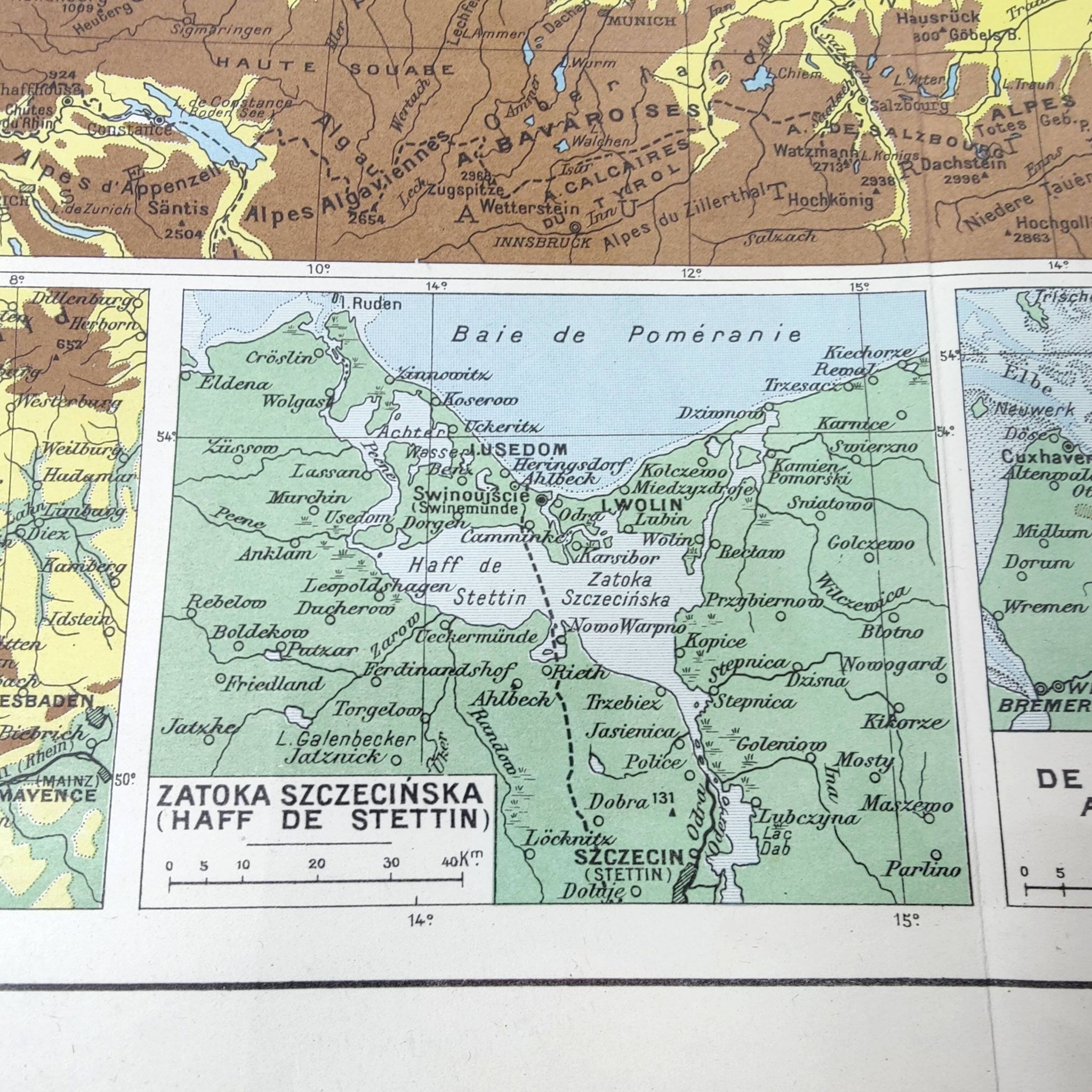 Old map of Northern Europe Germany Poland Denmark 43x43cm from 1950