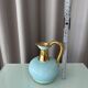 Vintage A. Bayer Belgium Turquoise Crackle Ceramic Jug with Gold
