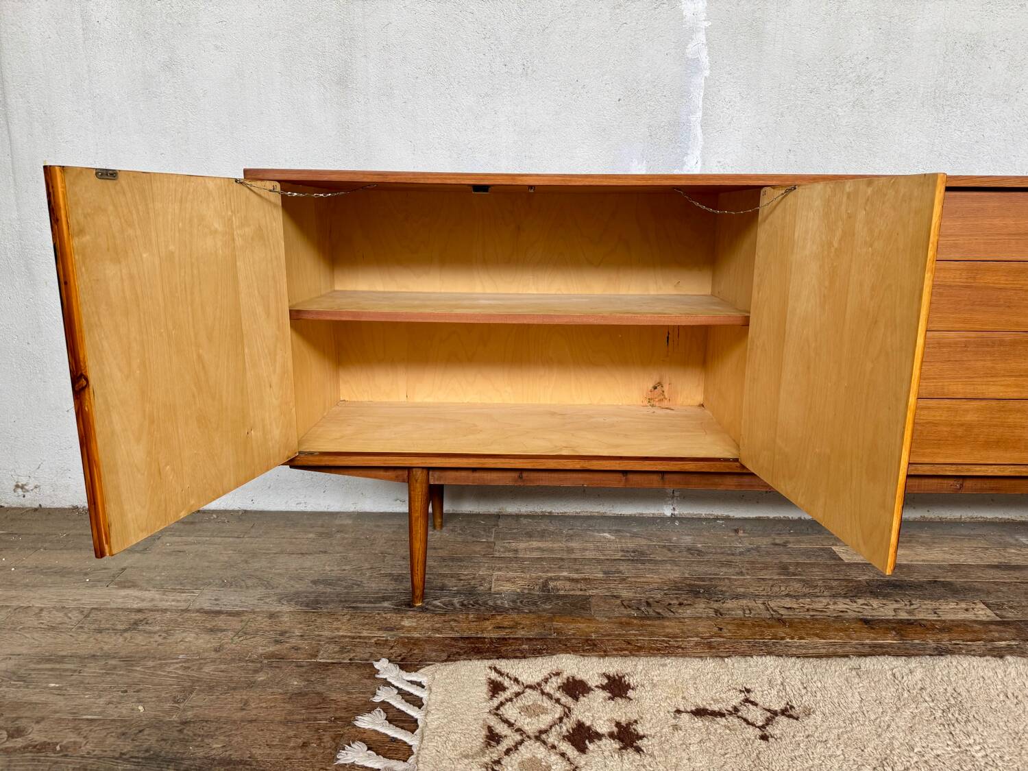 Teak sideboard 220 cm 3 doors 4 drawers 1960