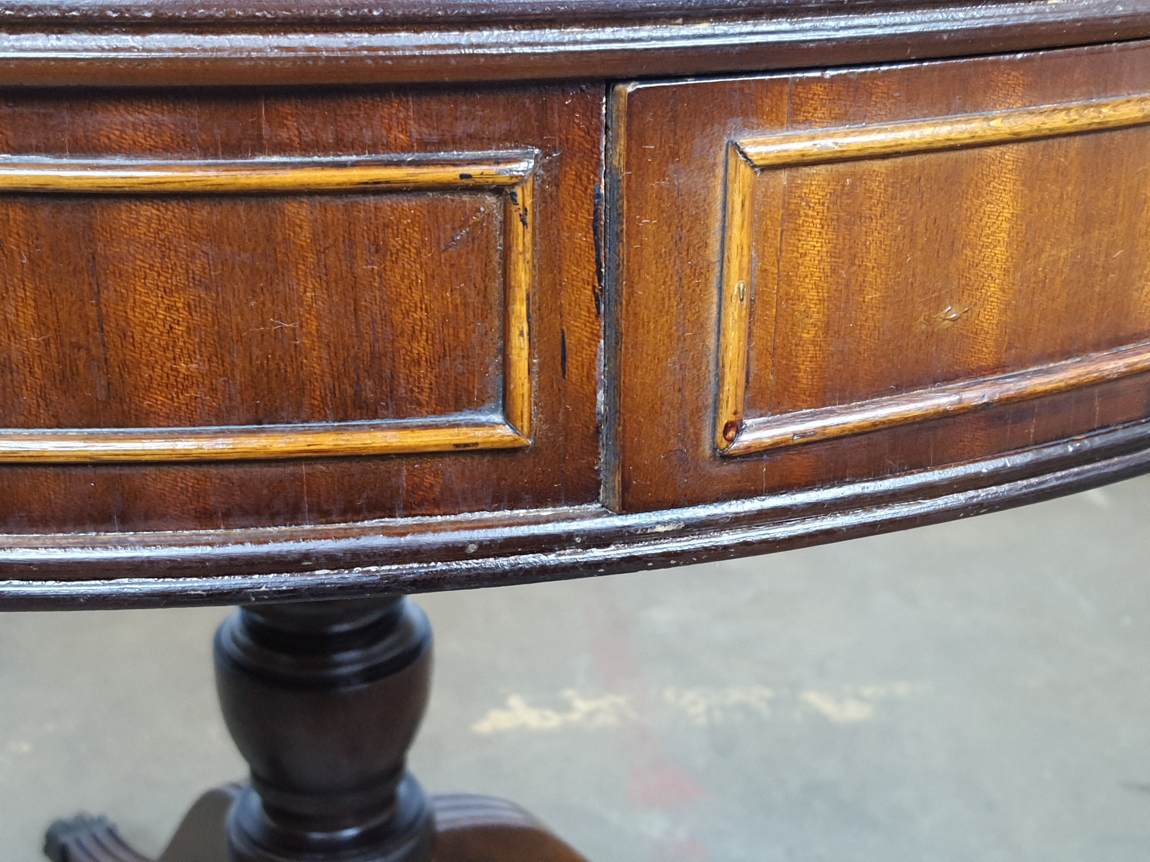 English game table leather tray and lion foot