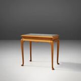 Side Table in Beech with Lace Inlay and Glass Top, France 1950s