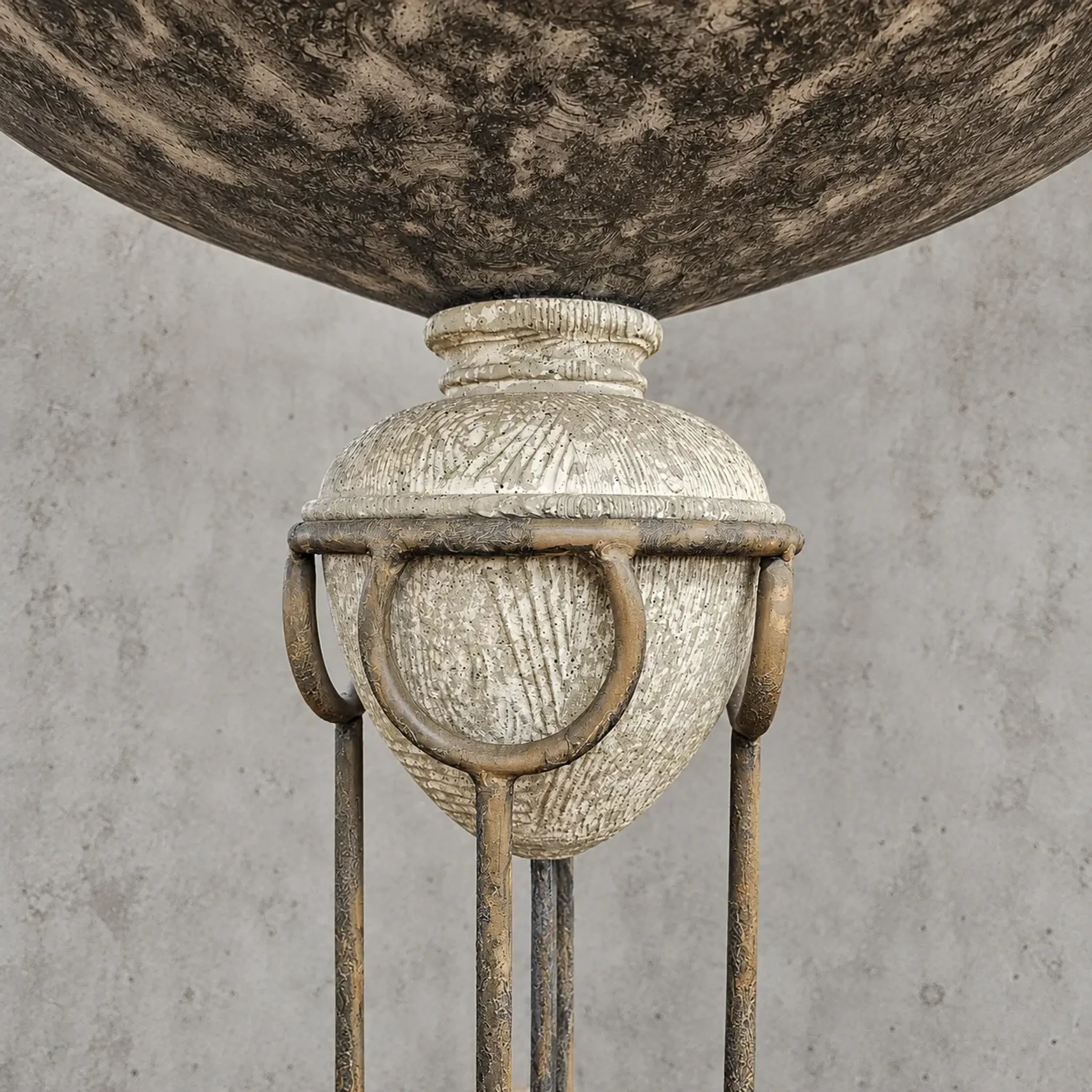 Neo classic forged floor lamp / metal shade / stone base / 1970s