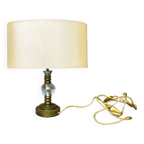 Mid century brass table lamp with silk cream oval lampshade 1960s
