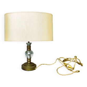 Lampe de table vintage en laiton avec abat-jour ovale crème en soie 1960