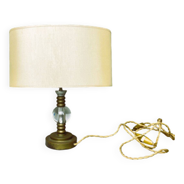 Mid century brass table lamp with silk cream oval lampshade 1960s